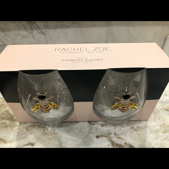 Rachel Zoe Dining Bee Charm Stemless Wine Glasses Set 2 Poshmark